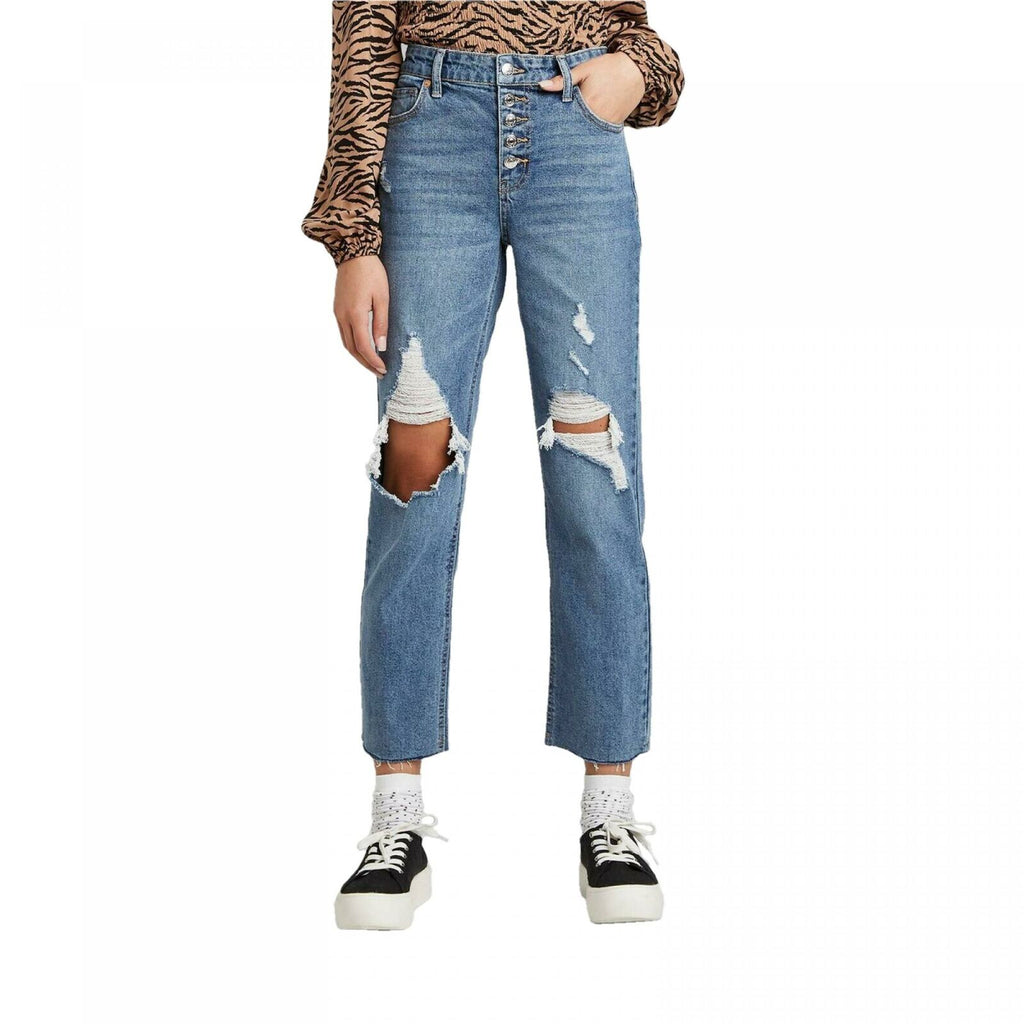 Women's Super-high Rise Distressed Straight Jeans - Wild Fable