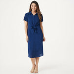 Du Jour Button Front Shirt Midi Dress With Tie Detail Navy XL