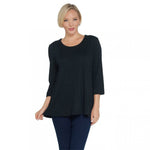 Denim & Co. Women's Textured Knit Fit & Flare 3/4 Sleeve Top Black Small