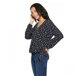 Universal Thread Women's Floral Print Long Sleeve Wrap Top