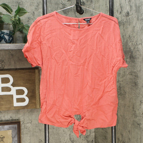 Buffalo Tie Front Woven Top With Crochet Inserts Coral Pink Medium