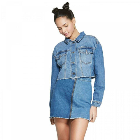 Wild Fable Women s Medium Wash Oversized Cropped Denim Jacket Biggybargains