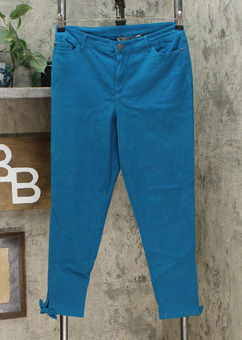 MOTTO Women's Stretch Sateen 5 Pocket Tie Hem Cropped Pants Dark Teal 6