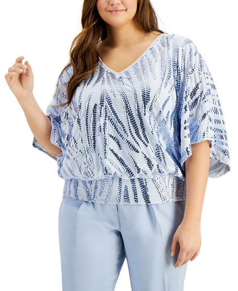 Alfani Plus Size Metallic Striped Twist Front Knit Top