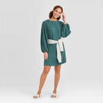 A New Day Women's Long Sleeve Dress 564655 Dark Teal Green XS