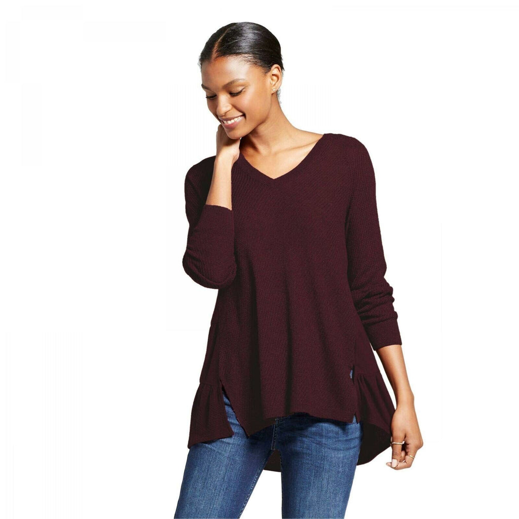 Knox Rose Women's Pointelle Ruffle Hem Pullover Sweater – Biggybargains