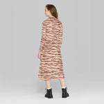 Wild Fable Women's Tiger Print Long Sleeve Mock Turtleneck Mesh Midi Dress