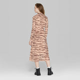 Wild Fable Women's Tiger Print Long Sleeve Mock Turtleneck Mesh Midi Dress