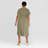 Ava & Viv Women's Plus Size Short Sleeve V-Neck Sand Wash Knit Dress