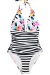 Cupshe Women's Bold Floral and Stripe Halter One Piece Swimsuit