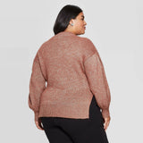 Ava & Viv Women's Plus Size Crewneck Lurex Pullover Sweater