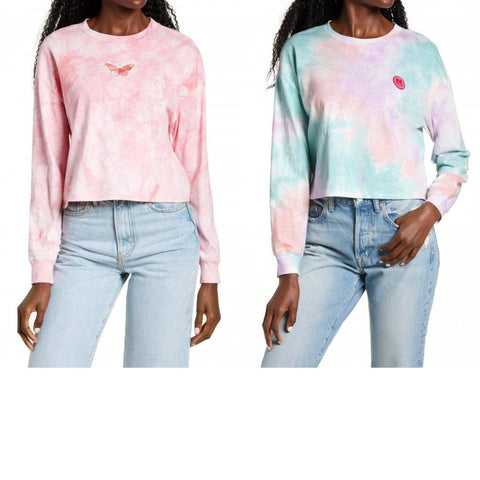 All in Favor Tie Dye Applique Shirt Long Sleeve Top with Embroidered Patch