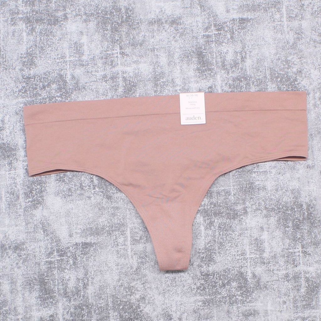 Auden Laser Cut Thong with Floral Lace inserts brown panties size