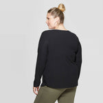 Ava & Viv Plus Size Long Sleeve V-Neck Ribbed Henley T-Shirt