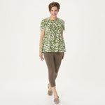 LOGO by Lori Goldstein Women's Printed Cotton Modal Knit Top with Sleeve Detail