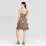 Xhilaration Floral Print Sleeveless Square Neck Pleated Bottom Mini Dress