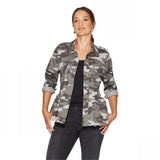 Knox Rose Women's Camo Print Long Sleeve Button Down Peplum Jacket