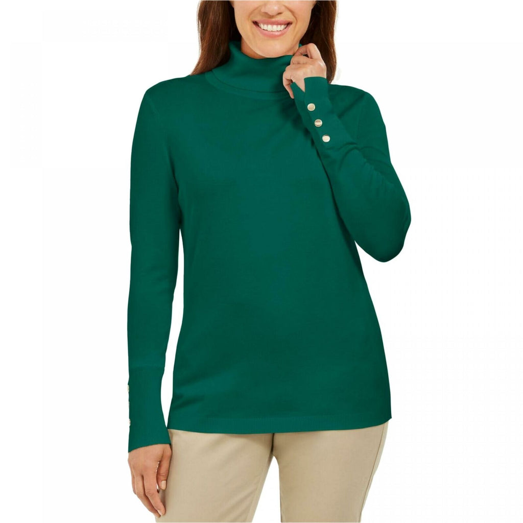 JM Collection Women's Pullover Stud Sleeve Turtleneck Sweater