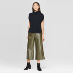 Prologue Women's Faux Leather Regular Fit Mid Rise Wide Leg Pants