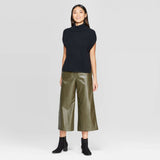 Prologue Women's Faux Leather Regular Fit Mid Rise Wide Leg Pants