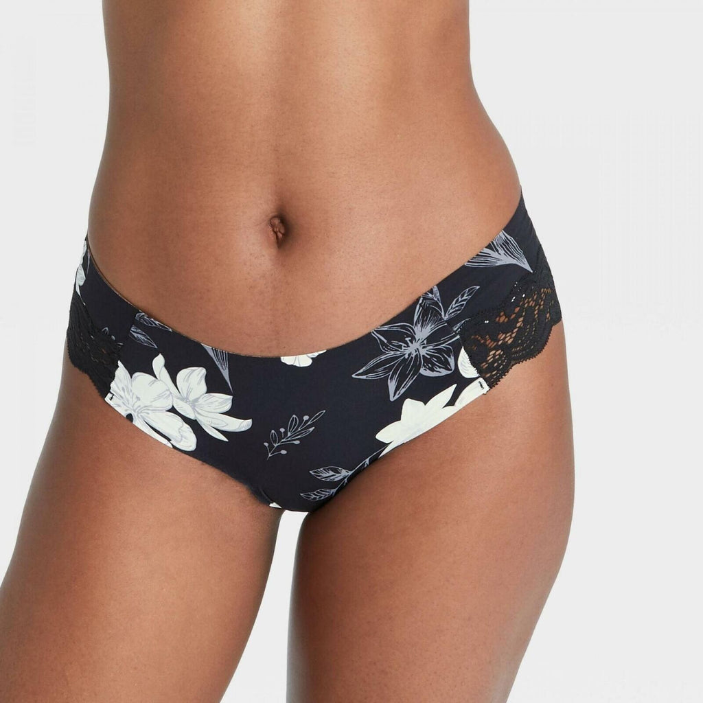 Women's Floral Print Laser Cut Hipster Underwear - Auden™ Slate Black S