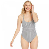 Shade & Shore Women's Striped Rib Knit One Piece Swimsuit