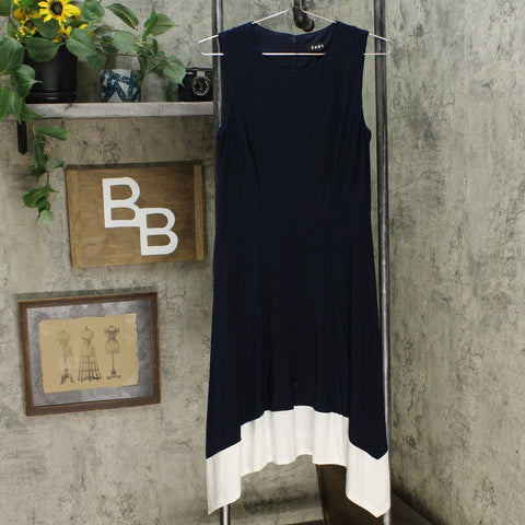 DKNY Women's Colorblock Handkerchief Hem Dress Navy / White 6