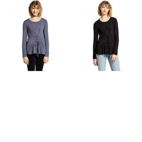 NWT Mossimo Womens Long Sleeve Tie Front Stretch T-Shirt Blouse Shirt Top