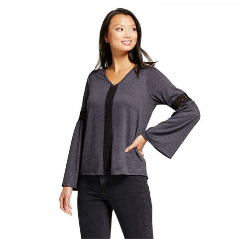 Knox Rose Women's Crochet Bell Sleeve Knit Top
