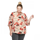 Ava & Viv Plus Size Floral Print Long Sleeve Crewneck Smocked Top