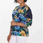 Susan Graver Women's Plus Size Floral Liquid Knit Top with Lace & Chiffon Details