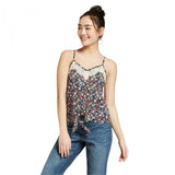 Xhilaration Women's Floral Print Tie Front Cami Tank Top with Lace Trim