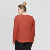 Ava & Viv Plus Size Long Sleeve V-Neck Ribbed Henley T-Shirt