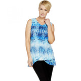 H by Halston Women's Sleeveless Printed Chiffon Overlay Tunic Top Blue XXS