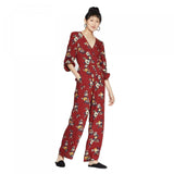 Xhilaration Women's Floral Print Long Sleeve Deep V-Neck Wrap Jumpsuit