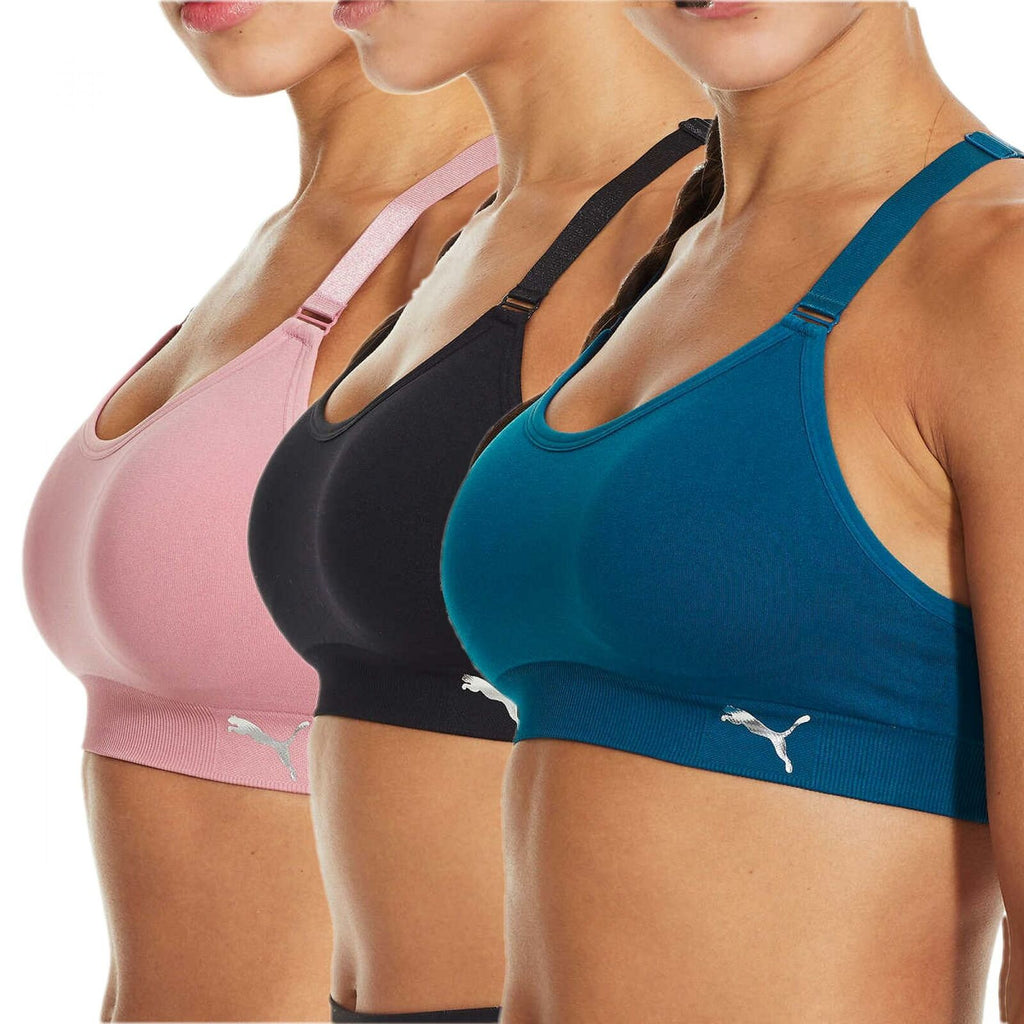 PUMA Women's 2 Pack Sports Bras Size:SMALL-Pink ,White Seamless Tag-Free