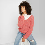 Wild Fable Women's Long Sleeve V-Neck Fuzzy Sweater