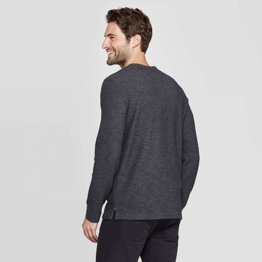 Men's Long Sleeve Textured Henley Shirt - Goodfellow & Co™ Black S
