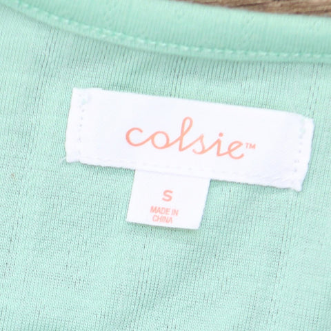Colsie Women's Pointelle Knit Crop Top Sleep Lounge Shirt Green S