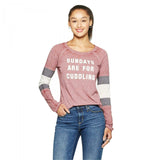 Zoe + Liv Women's Long Sleeve Sundays are for Cuddling Raglan Graphic T-Shirt