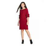 Melonie T Women's Trimmed Triple Ruffle Half Sleeve Shift Dress