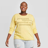 Doe. Women's Plus Size Essential Oil Obsessed Long Sleeve Graphic T-Shirt