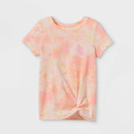 Cat & Jack Toddler Tie-Dye Twist-Front Short Sleeve T-Shirt Pink Tye Die 5T