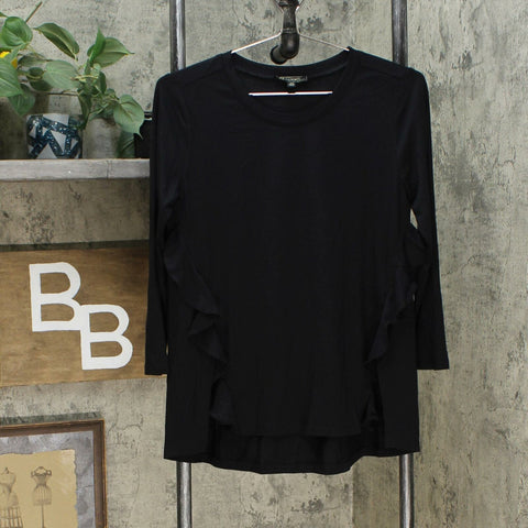 DG2 by Diane Gilman Women's Ruffled Knit Hi Low Hem Top Black XS