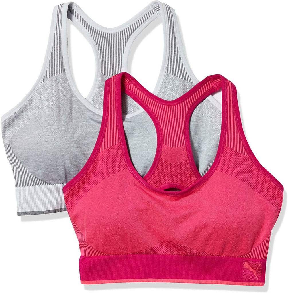NEW PUMA size L white pink drycell set of 2 Seamless athletic Sports Bra  womens
