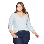 Ava & Viv Plus Size Long Sleeve V-Neck Ribbed Henley T-Shirt