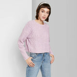 Wild Fable Women's Crewneck Cropped Cable Knit Sweater