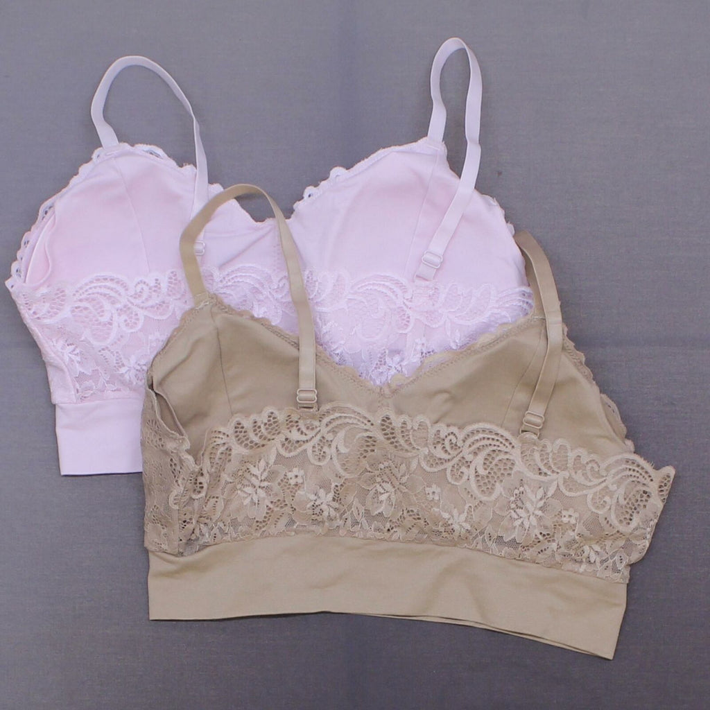 Rhonda Shear Lace Leisure Bra w/ Removable Pads 2-Pack, Small - Nude & Pink  