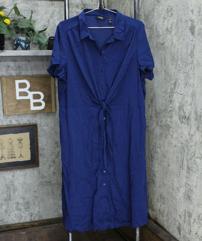 Du Jour Button Front Shirt Midi Dress With Tie Detail Navy XL