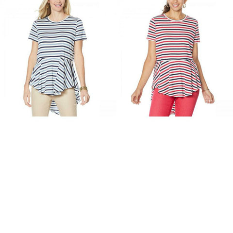 DG2 by Diane Gilman Women's Striped Hi Low Peplum Drama Top